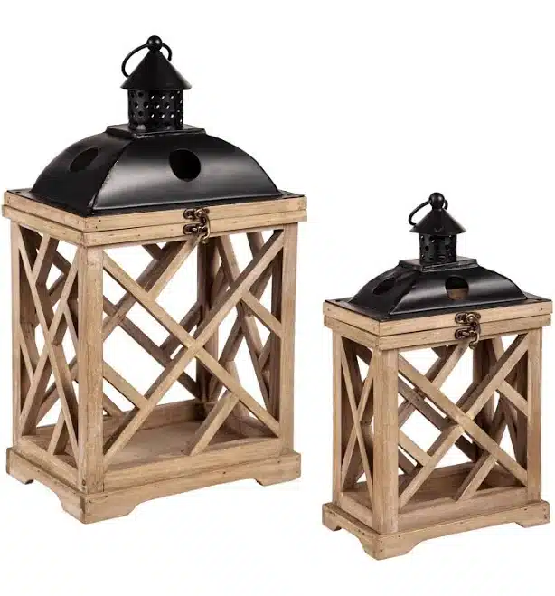 Meadow Creek Two Mantle Metal/Wood Hurricane Lantern