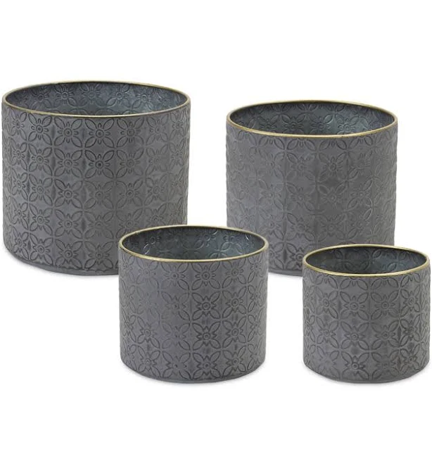 Melrose International Ornate Geometric Metal Planter Set of 4