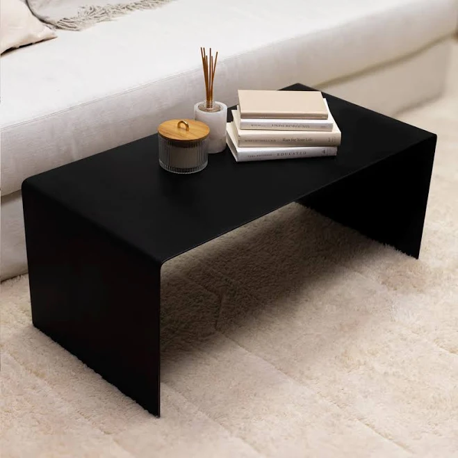 Minimalist Black Metal Coffee Table: Modern Waterfall Design