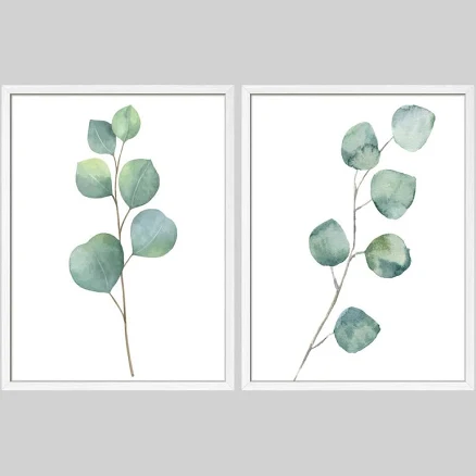 Minimalist Botanical Prints - Green Plant Wall Art for Bathroom