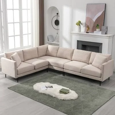 Mjkone Luxury Linen L-Shaped 6-Seat Oversized Sectional Sofa Couch with