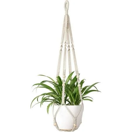 Mkono Macrame Plant Hanger Indoor Hanging Planter Basket with Wood Beads