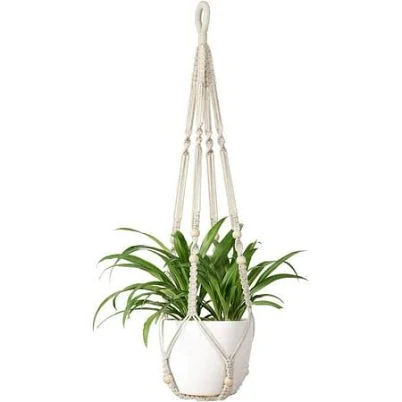 Mkono Macrame Plant Hanger Indoor Hanging Planter Basket with Wood Beads