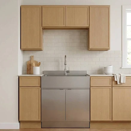 Modern Ash Wood Kitchen Cabinet Set With Two 12