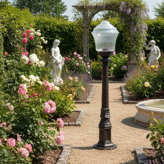 Modern Black Outdoor Post Light With Ribbed Acrylic Shade - Outdoor Floor Lamp S