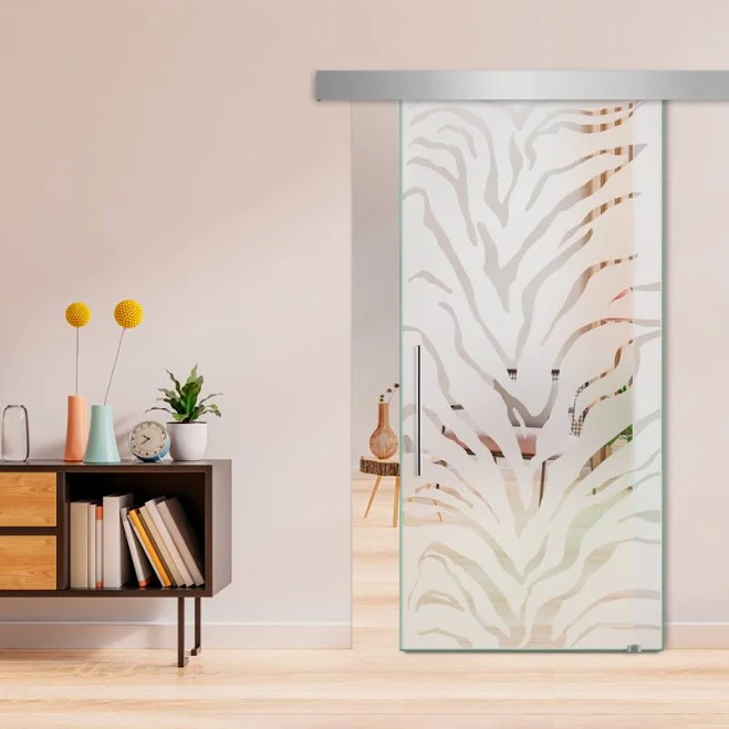 Modern Sandblasted Frameless Glass Sliding Door with Hardware Kit - Right Handin