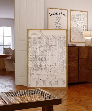 Monochrome Beautiful City Architecture Sketch Digital Wall Art/Poster