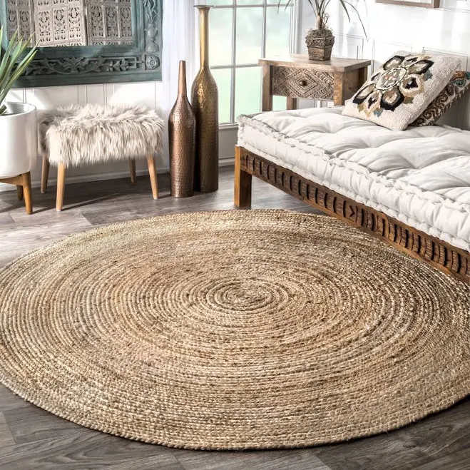 Nuloom Rigo Hand Woven Farmhouse Jute Area Rug, 4' Round, Natural
