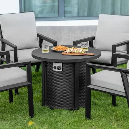Nuu Garden 30 in. Round Propane Fire Pit Table with Lid and Lava Rocks