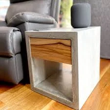 Open cube concrete bedside table, side tables with hardwood timber top drawers. 