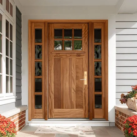 Palermo Craftsman 6 Lite Mahogany Door with 5 Lite Sidelights | Grand Entry Door