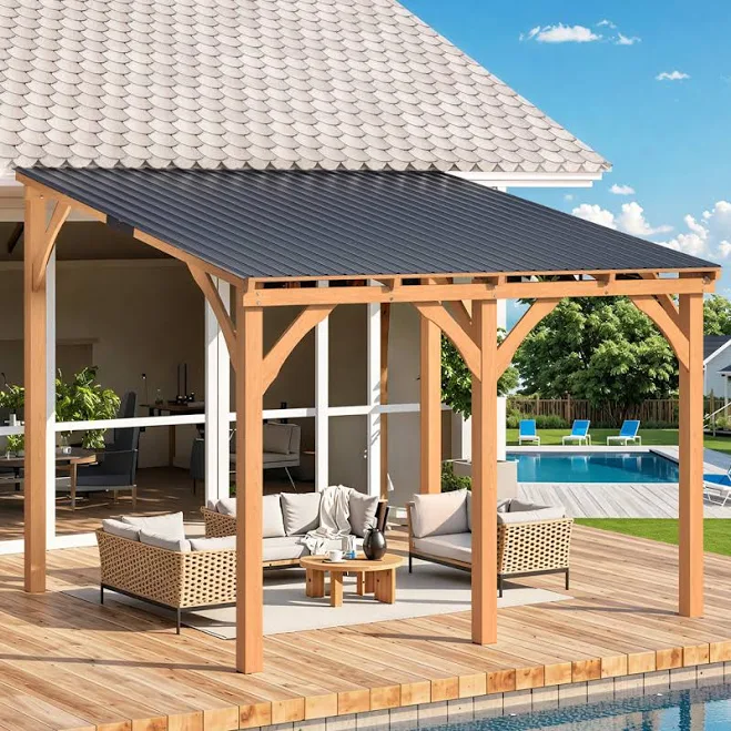 Patio Wood Lean To Hardtop Pergolas AECOJOY