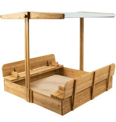 Petscosset Wooden Sandbox with Canopy and Bench Seats gf01