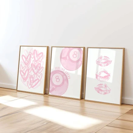 Pink Dorm Room Prints Set of 3, Light Pink Trendy Wall Art, Girly College Apartm