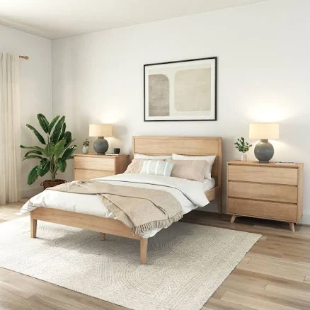 Plank+beam Duo Solid Wood Bed Frame with Panel Headboard