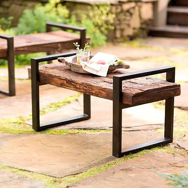 Plow & Hearth Reclaimed Wood and Iron Outdoor Bench