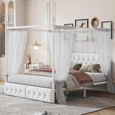 Queen Upholstered Four Poster Bedframe