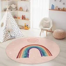 Rainbow Circle Kids Play Rug, Round Colorful Nursery Rug, Playroom Carpet, Soft 