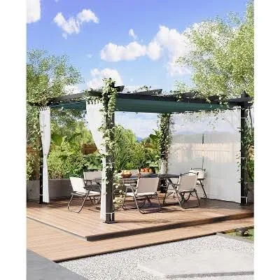 Retractable Aluminum Pergola with Sunshade and Mesh Panels