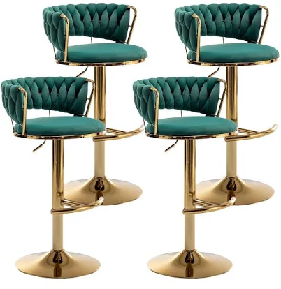 Riknuxi Gold Velvet Bar Stools (Set of 4)