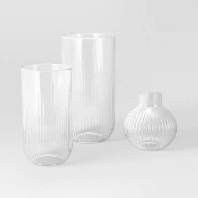 Room Essentials Ribbed Glass 3PC Vase Set