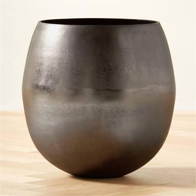 Rough Cast Black Aluminum Indoor Planter Large - CB2