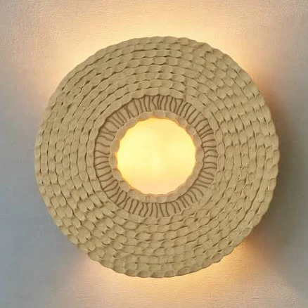 Round ceramic wall light. Rustic sconce for the Home. Handmade unique light fixt