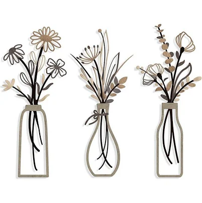 Rustic Metal Flower Wall Art Farmhouse Decor Set of 3, Brown