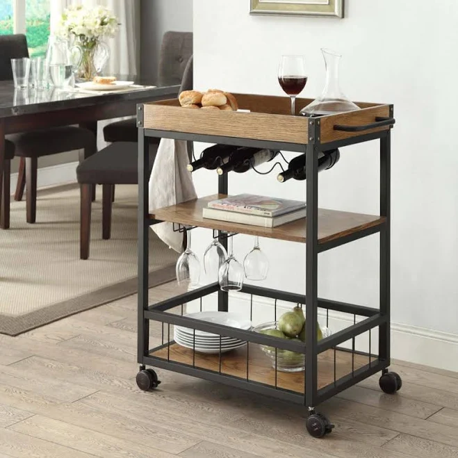 Rustic Wood Bar Cart