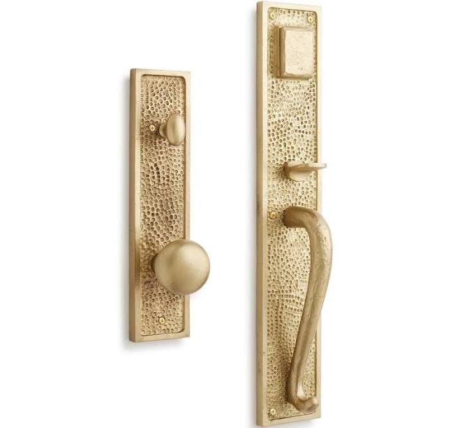 Signature Hardware Traeger Solid Brass Hammered Style Full Plate Keyed Entry Sin