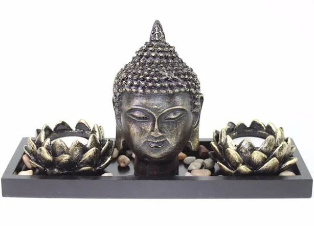 Smiling JuJu Tabletop Zen Buddha Lotus Tea Light Candle Holder