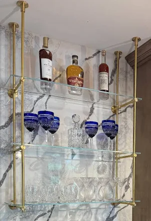Solid Brass Bar Shelf System: Custom Bistro Shelving