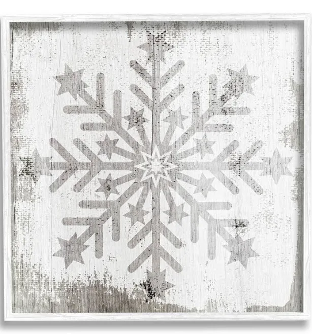 Stupell Industries Winter Snowflake Weathered Pattern Framed Giclee Art
