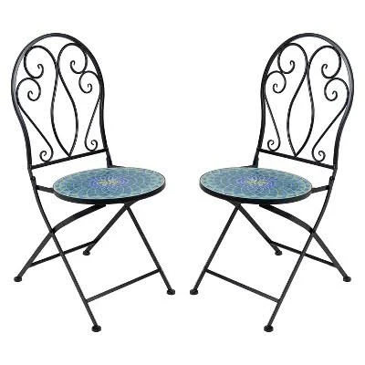 Sunnydaze Decor Mosaic Tile Bistro Chair with Iron Frame (2-Pack)