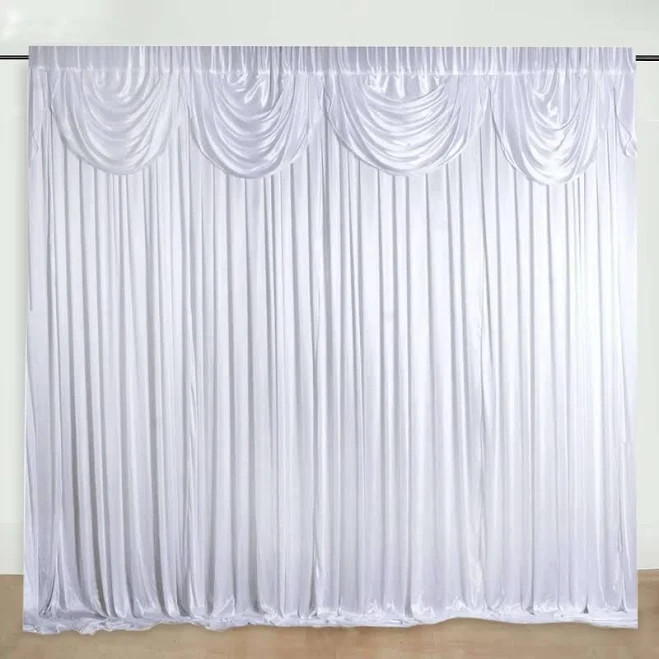 TableclothsFactory 20Ftx10Ft White Premium Double Drape Satin Event Curtain