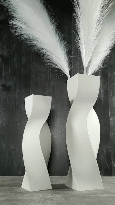 Tall Geometric Matte White Vase or Centerpiece | Modern Home Decor | Flower Vase