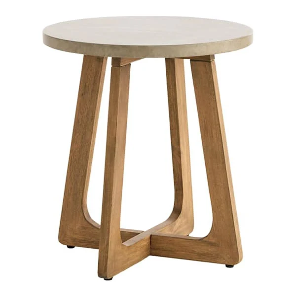 Toasted Brown With Marbled Cement Top Side Outdoor Table, Grey, Concrete sold by