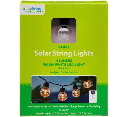 True Living Outdoors Globe Solar String Lights Warm White LED 12.9 ft