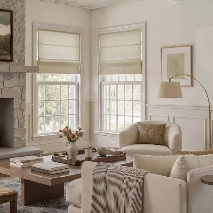 TWOPAGES Custom Linen Roman Shade Cordless