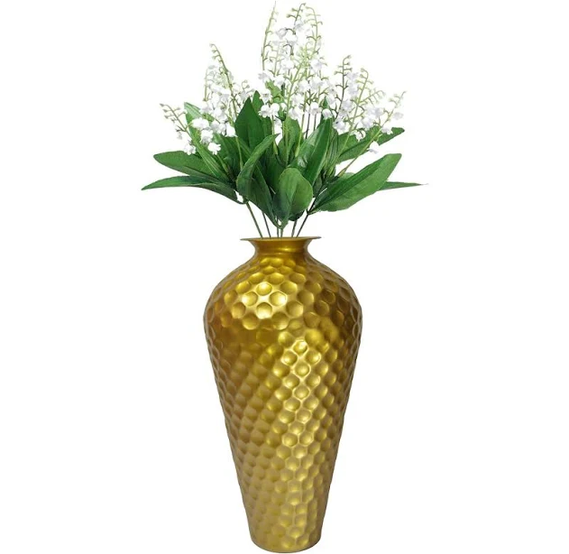 Uniquewise Gold Metal Honeycomb Design Floor Flower Vase