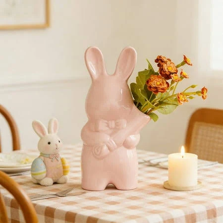 Uxgjfwu Ceramic Bunny Vase, Handheld Flower Vase with Animal Design, Small Art V