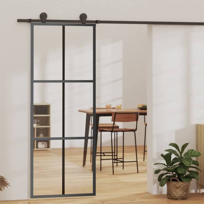vidaXL Sliding Door ESG Glass and Aluminum Black, Patio doors for outside, Frenc