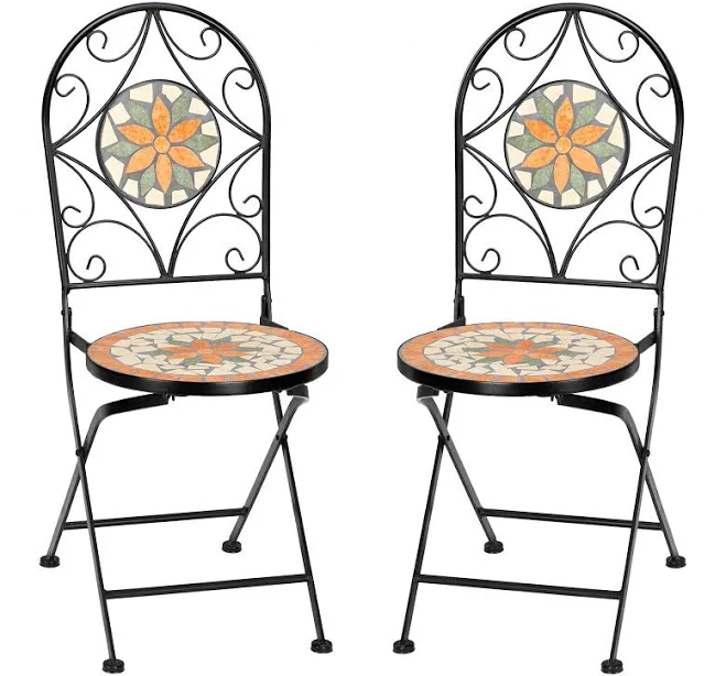 VINGLI 2 Pcs Mosaic Bistro Folding Chairs