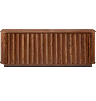 Vynxaria Modern Wave Pattern Sideboard Cabinet Walnut Storage Buffet with Handle