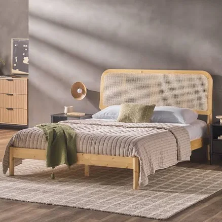 Walker Edison Neru Boho Curved Rattan-Headboard Bed Collection