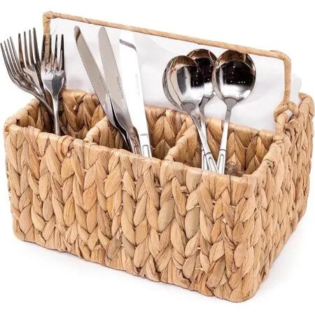 Wicker Flatware Storage Basket Utensil Caddy