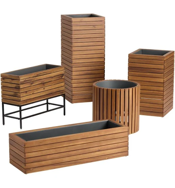 World Market Alicante Wood and Metal Outdoor Patio Planter