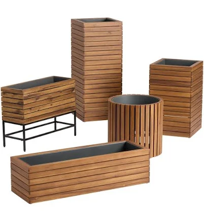 World Market Alicante Wood and Metal Outdoor Patio Planter