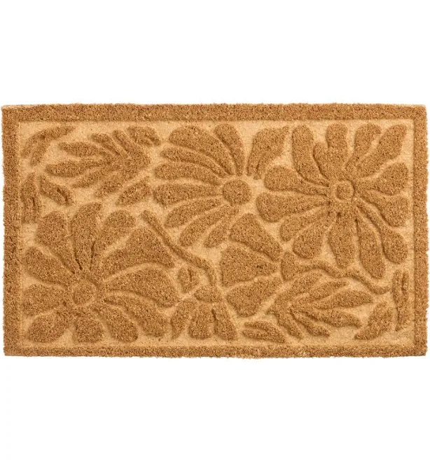 World Market Natural Embossed Floral Coir Doormat