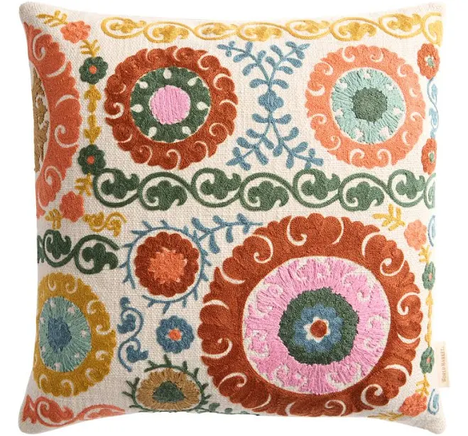 World Market Suzani Floral Embroidered Throw Pillow